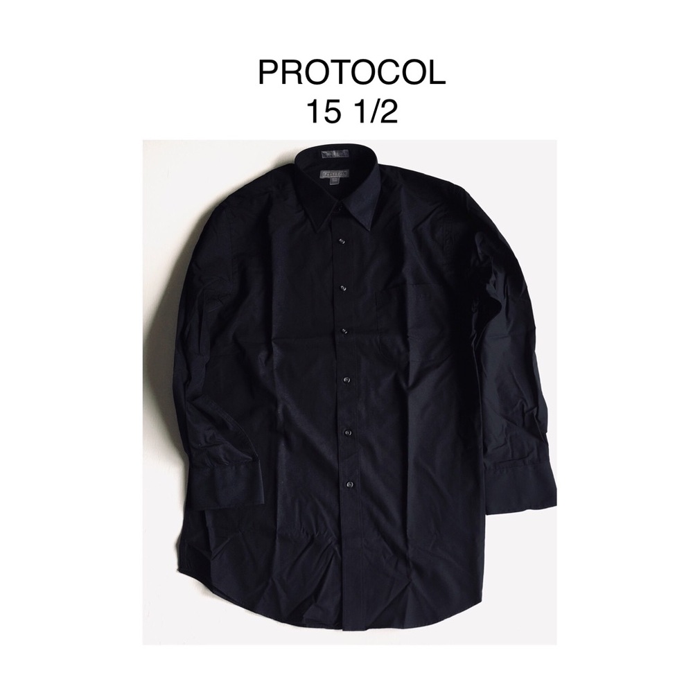 NWOT Protocol Black Dress Shirt Polyester/Cotton Blend Size 15 1/2 Sleeve 32/33
